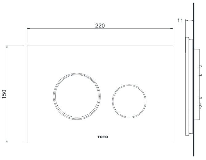 Bản vẽ kích thước nút nhấn MB005 DNP gắn bồn cầu treo tường TOTO